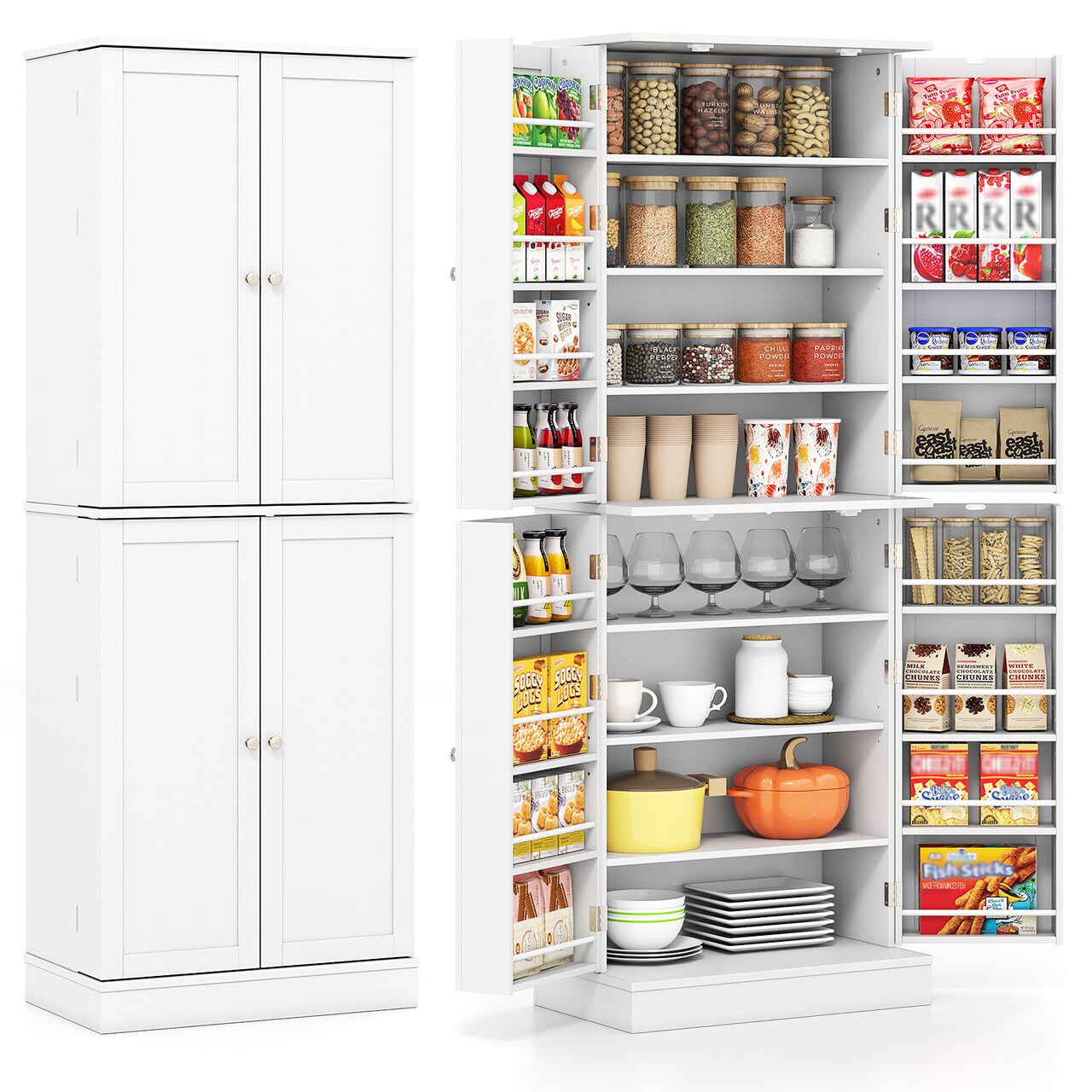 65.5 Inch Kitchen Pantry Cabinet 4-Door Storage Cupboard with Adjustable Shelves and Door Racks